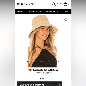 Janessa Leone Felix packable hat in natural, size MEDIUM